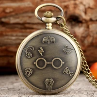 retro bronze harajuku clock lightning glasses quartz pocket watch necklace flash glasses graphic pendant chain art antique gifts
