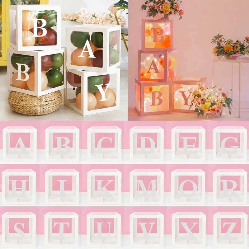 

Caixa de balão transparente 30cm alfabeto A-Z caixa clara decoração do casamento 1st crianças festa de aniversário decoração