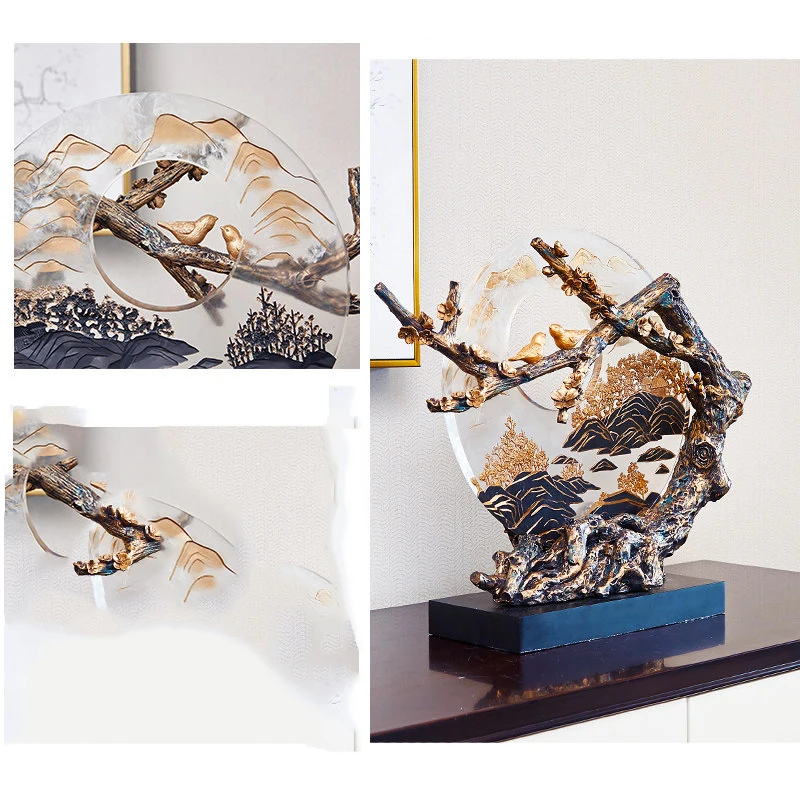 

New Chinese Fengshui Sculpture Ornaments Office Desk Resin Birds Figurines Crafts Decoration Home Living room Porch Accessories
