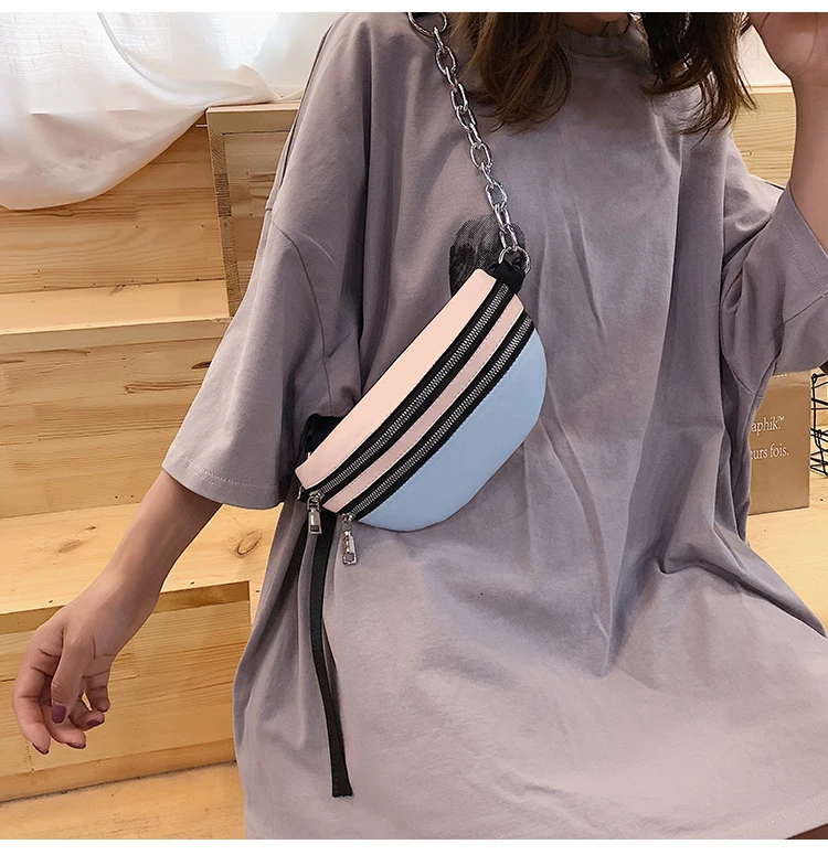[BXX] Women's Single Shoulder Crossbody Bag All-match Flap Fashion Female Chest Package Wide Straps Chain Waist Bag HF745