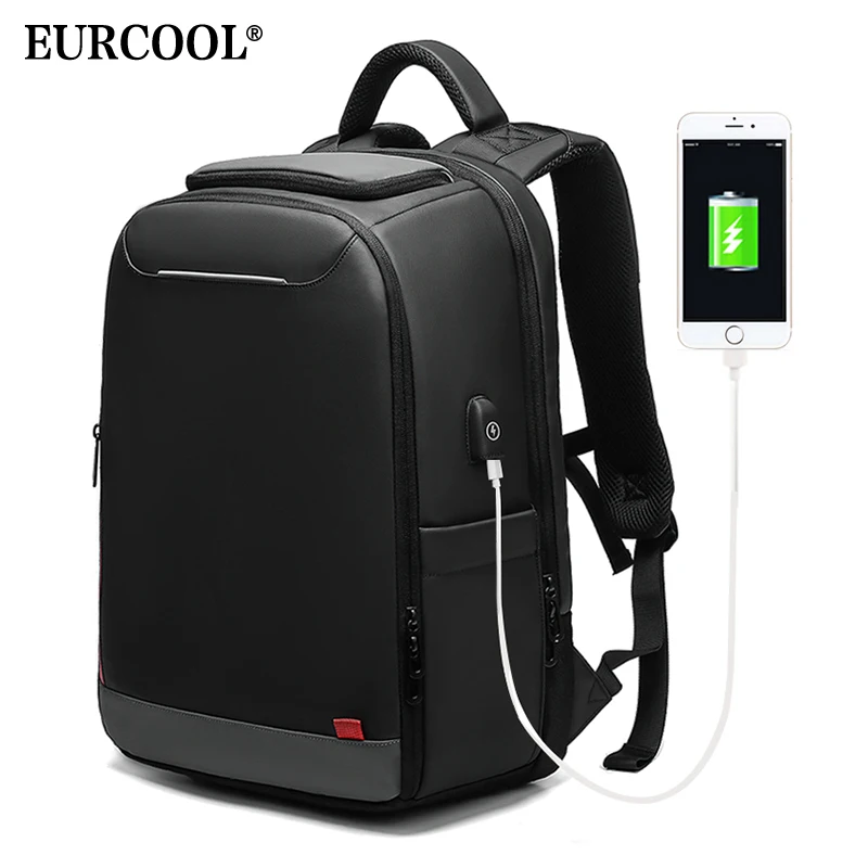 EURCOOL 15,6 дюймов рюкзак для ноутбука для подростков модный мужской рюкзак Mochila usb зарядка водоотталкивающие рюкзаки для путешествий и отдыха n0004
