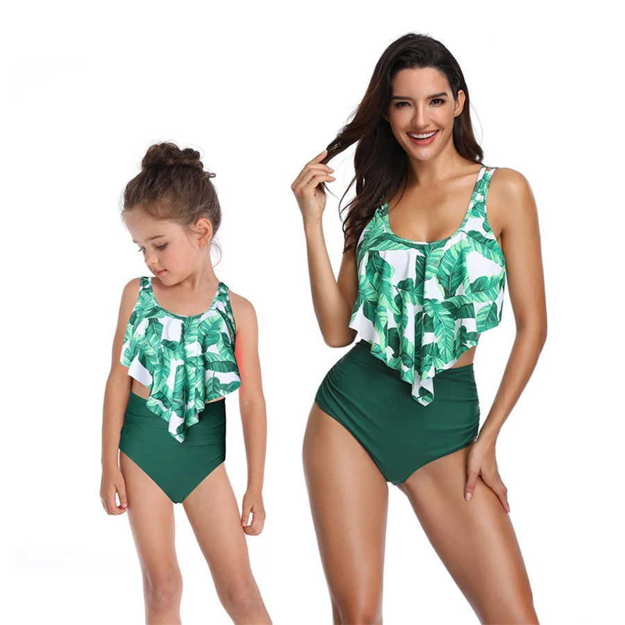 ROSIELARS Женский и женский купальный костюм с оборками цветочным принтом бикини