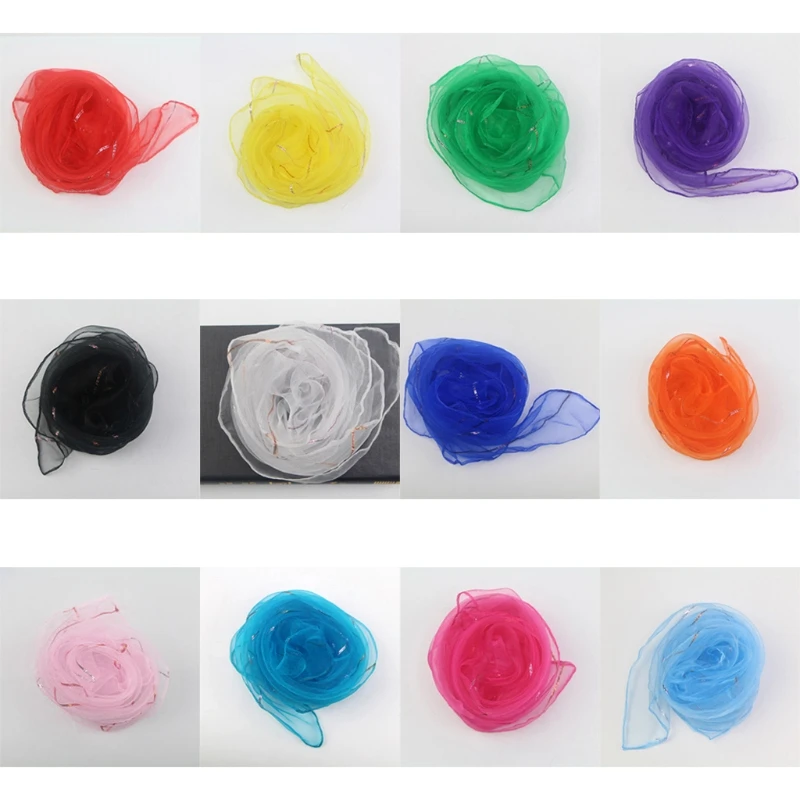 

Children Kids Kindergarten Performance Dance Scarves Bright Candy Color Gold Wire Juggling Movement Square Scarf Kerchief Props