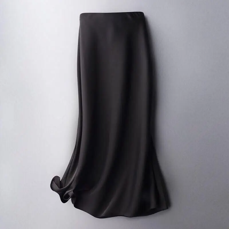 Шелковая атласная Женская юбка средней длины в Корейском стиле новая однотонная
