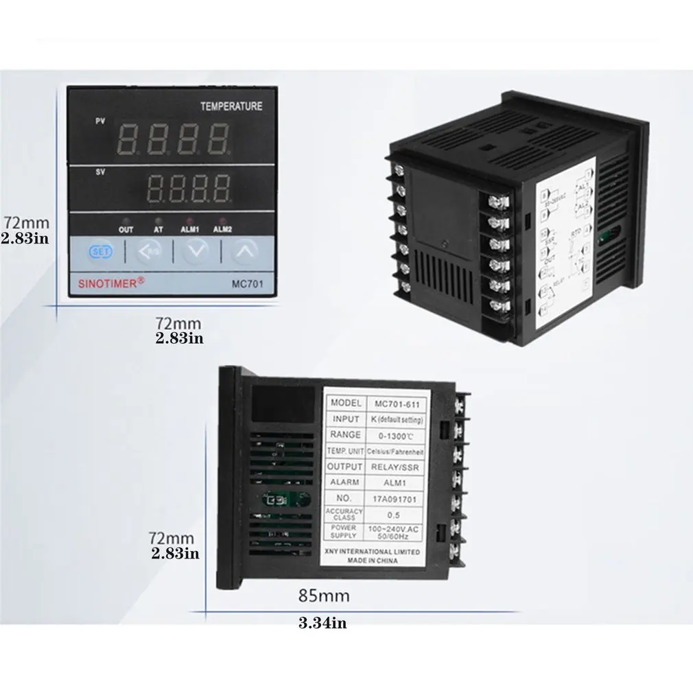 

Temperature Controller Input PT100 K Thermocouple Digital PID SSR Relay Output Heat With Alarm Fahrenheit Short Shell