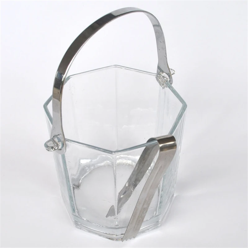 

1.2L Stainless Steel Ice Cubes Bucket Bar Double Insulation With Lid Ice Buckets 1L Thickened Glass Ice Cubes Bucket With Tongs