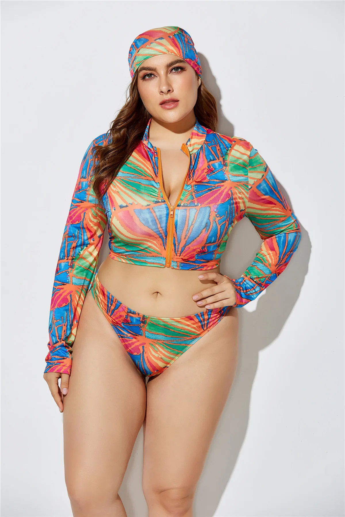 

Swimsuit Europe and The United States New Sexy Print Bikini Large Size Split Swimsuit Tie Head Tie Waist Three-piece Suit