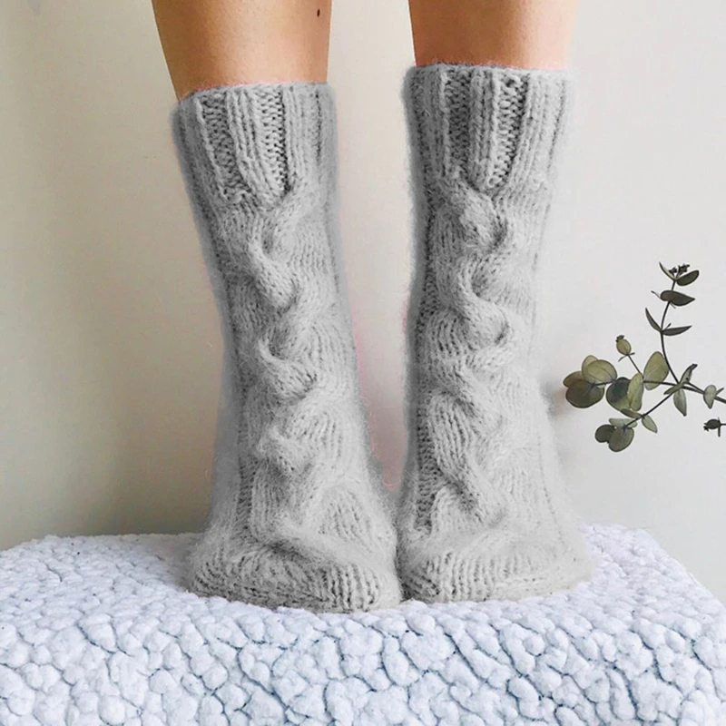 

Woman Socks Knitted Girls Casual Socks Pink Gray White Thickless Knee Socks Stocking Women Winter Warm Knitting Socks Autumn