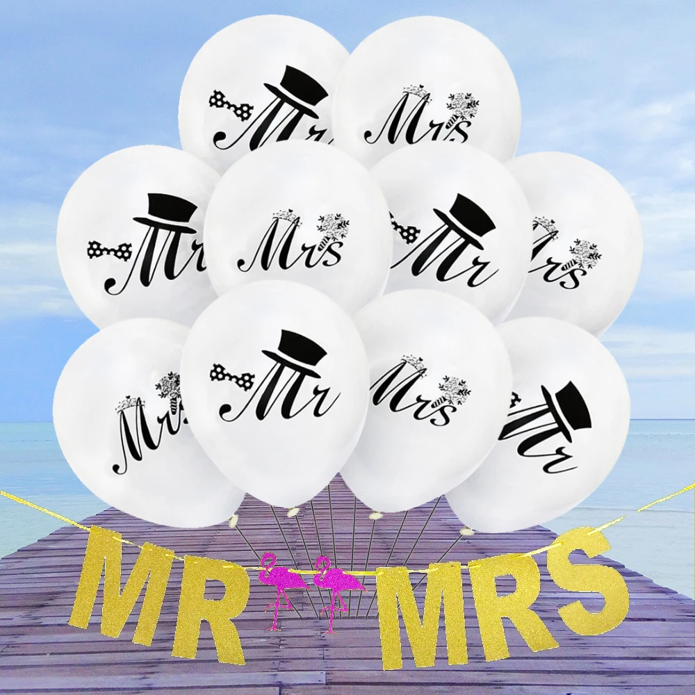 1 комплект блестящий порошок MR & MRS баннер 12 дюймов из белого латекса Свадебный шар