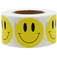 larger yellow smiley happy sticker 2 inch circle round seal customer office cloth package decoration label dot mark paper 500pcs