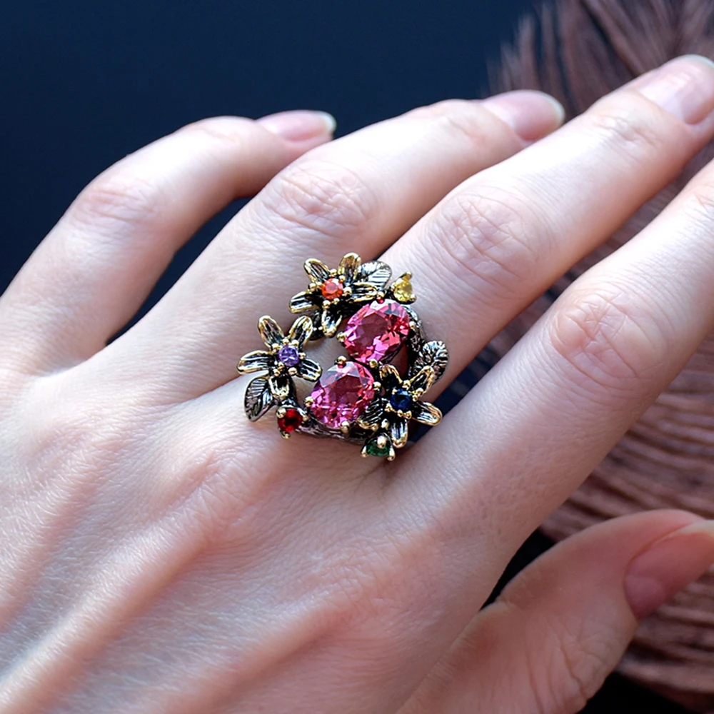 Большой запас сладкий красный розовый кристалл CZ Кольцо Мульти камень ювелирные