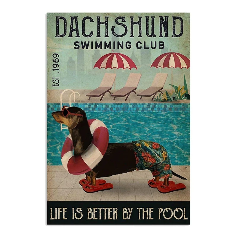 

Swimming Club Dachshund Decor Home pool Wall Art Decor Vintage Tin Sign 20x30cm