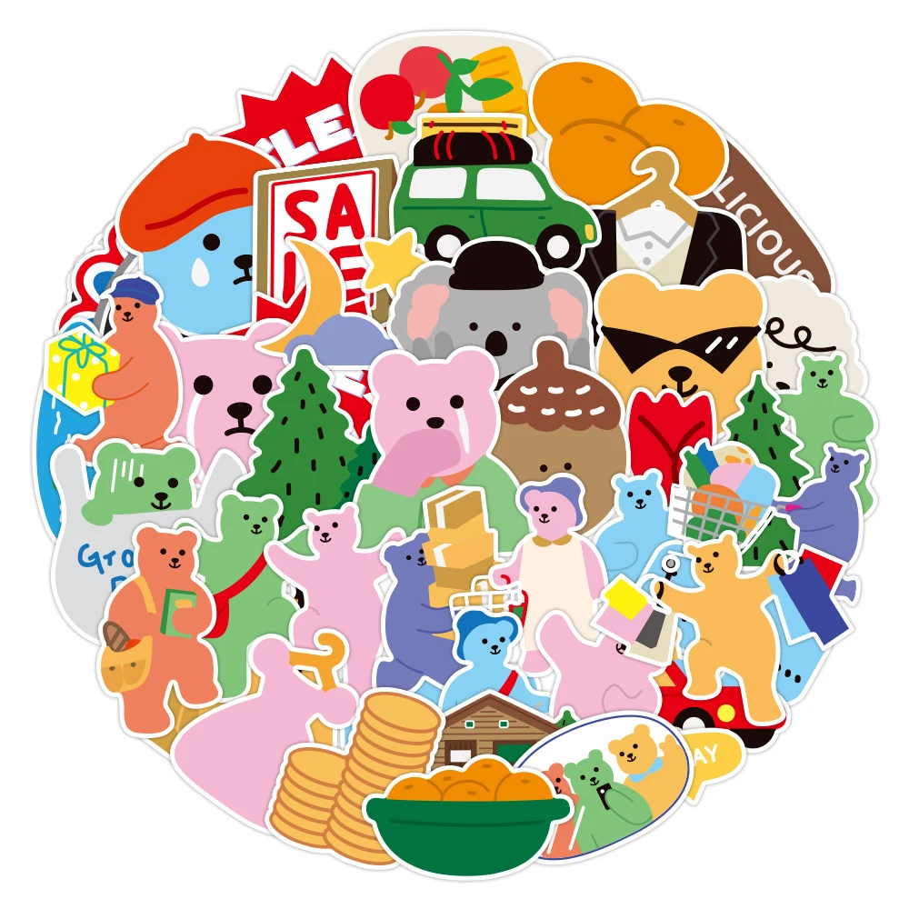 

50pcs Korean Stickers Bear Graffiti Scrapbook Girls for Bike Laptop Helmet Car Waterproof Sticker Aesthetic Crafts Supplies