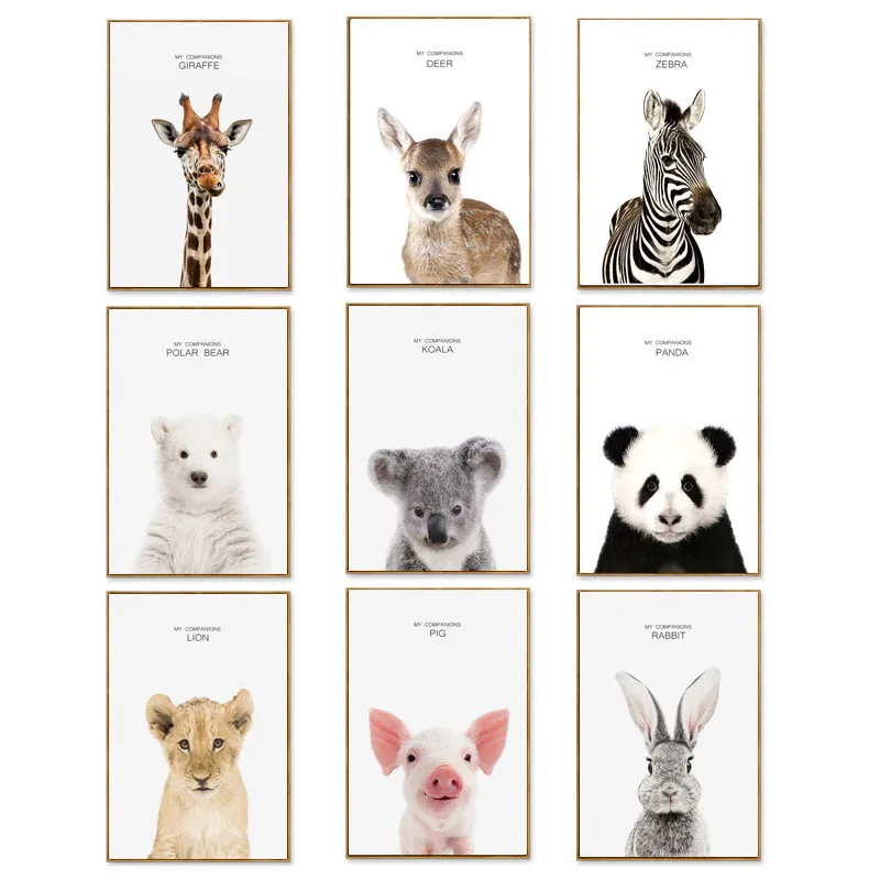 Детская Настенная картина с рисунком раббита жираф свинья панда детская