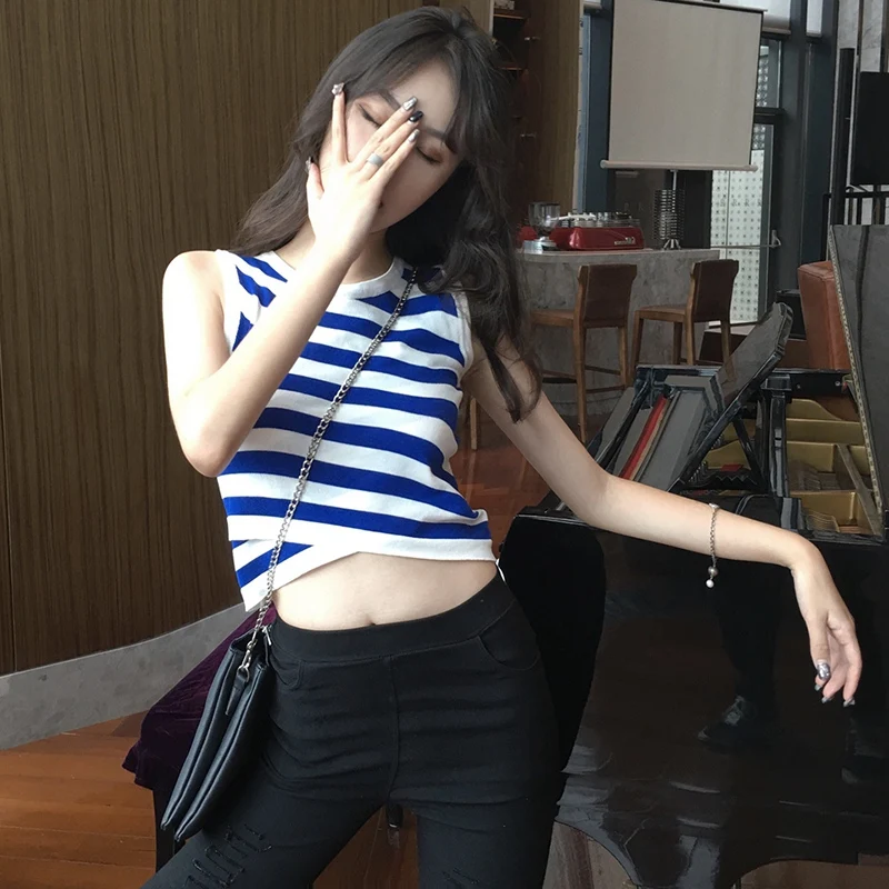 Модное Повседневное платье в полоску с открытой спиной и майки летние женские