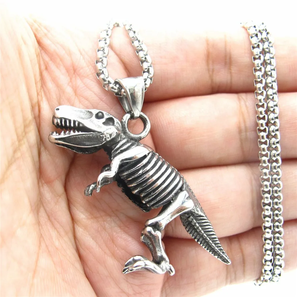 

Raptors Fossil Dinosaur Bone Pendant Necklace Men Stainless Steel Jewelry