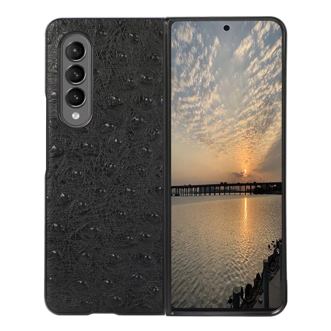 

Чехол для Samsung Galaxy Z Fold 3 5G Роскошный чехол из натуральной кожи с узором страуса ударопрочный жесткий чехол из поликарбоната