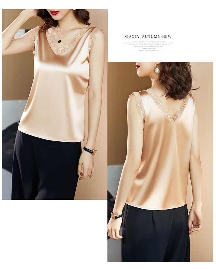 

Summer Korean Fashion Silk Tank Top Women Satin Office Lady Tank Top Mesh Solid Black Cami Top Plus Size XXXL/5XL for Women