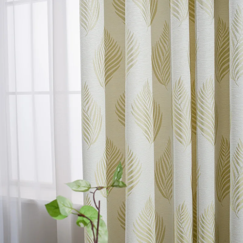 

Modern Curtains for Living Dining Room Bedroom High Precision Rural Jacquard Leaf Curtains Tulle Finished Product Customization