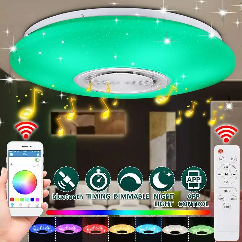 $18.62 200W LED Music Ceiling Light RGB bluetooth Speaker Lamp Home Party Bedroom APP/Remote Control Dimmable Smart Colorful Light