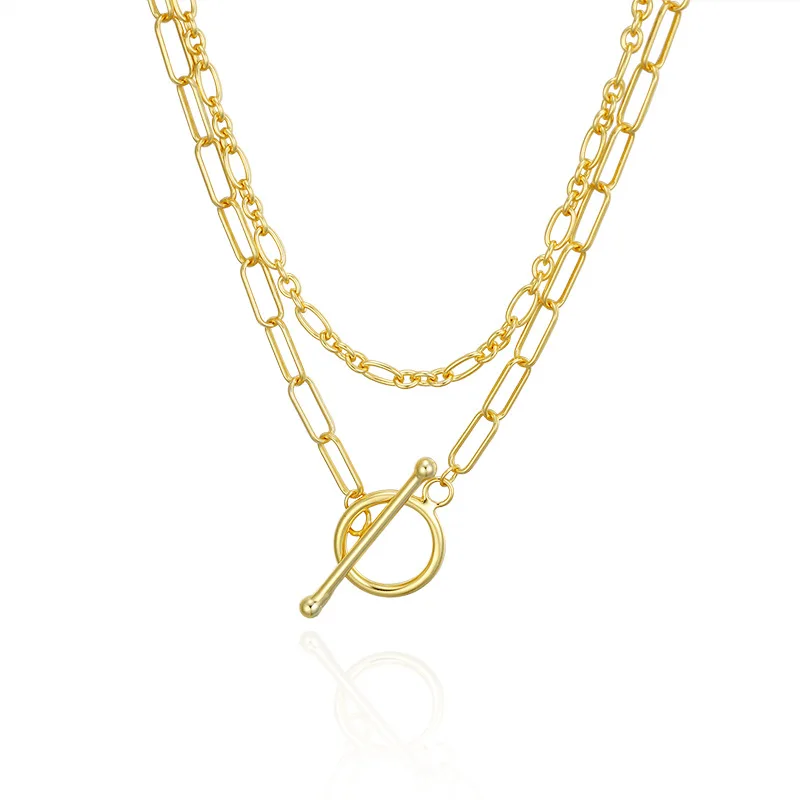 

100% S925 sterling silver Korean jewelry European To buckle European and American style double chain necklace short neck chain