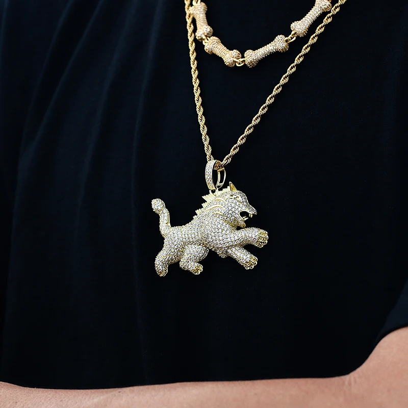 

Punk Hip Hop Fashion Animal C rystal Rhinestone Inlaid Bling Gold Necklace For Men Women Party Banquet Jewelry