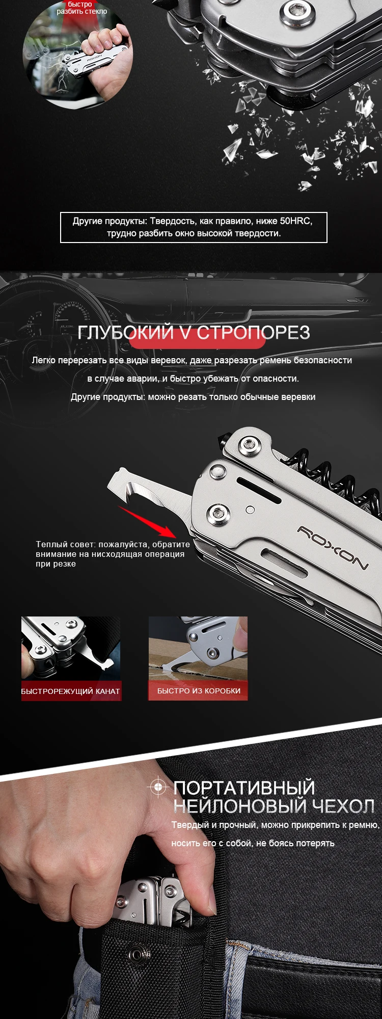 ROXON S801S 16 в 1 многофункциональные плоскогубцы-карманный нож для повседневного использования, ножницы, кусачки, отвертка, биты, инструмент повседневного ношения, для выживания, кемпинг