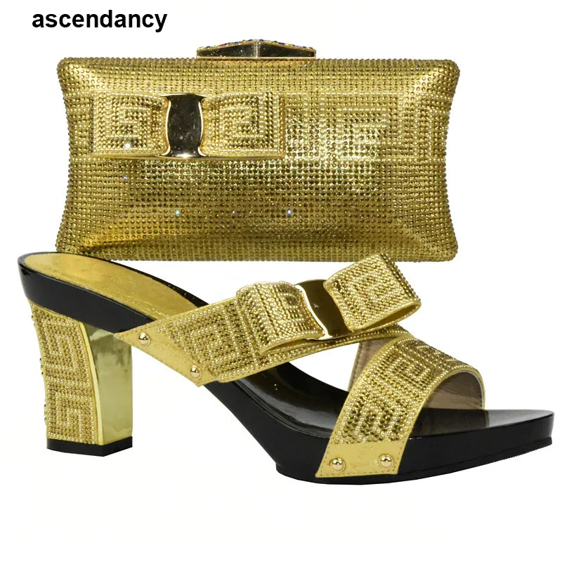 Новый золотой комплект из обуви и сумки s для женщин в африканском стиле