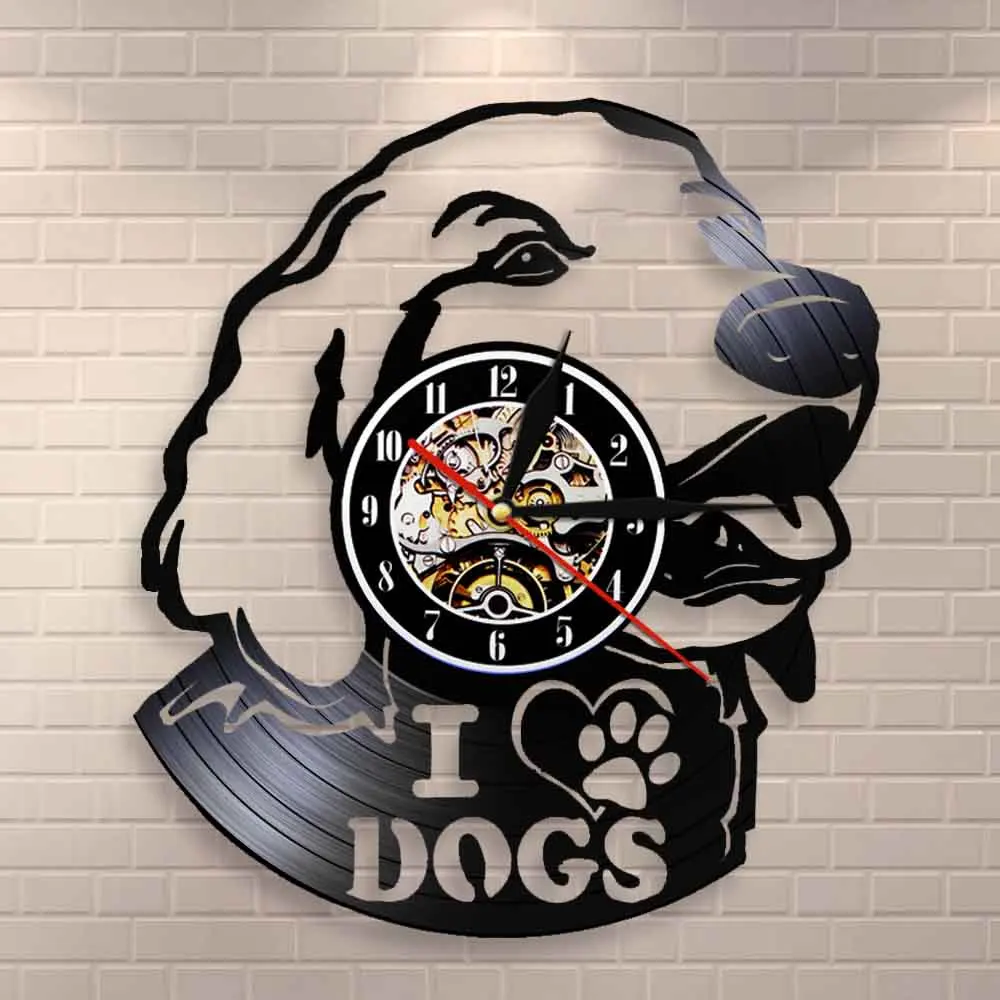 Настенные часы с виниловой пластиной и надписью I Love Dogs|Настенные часы| |