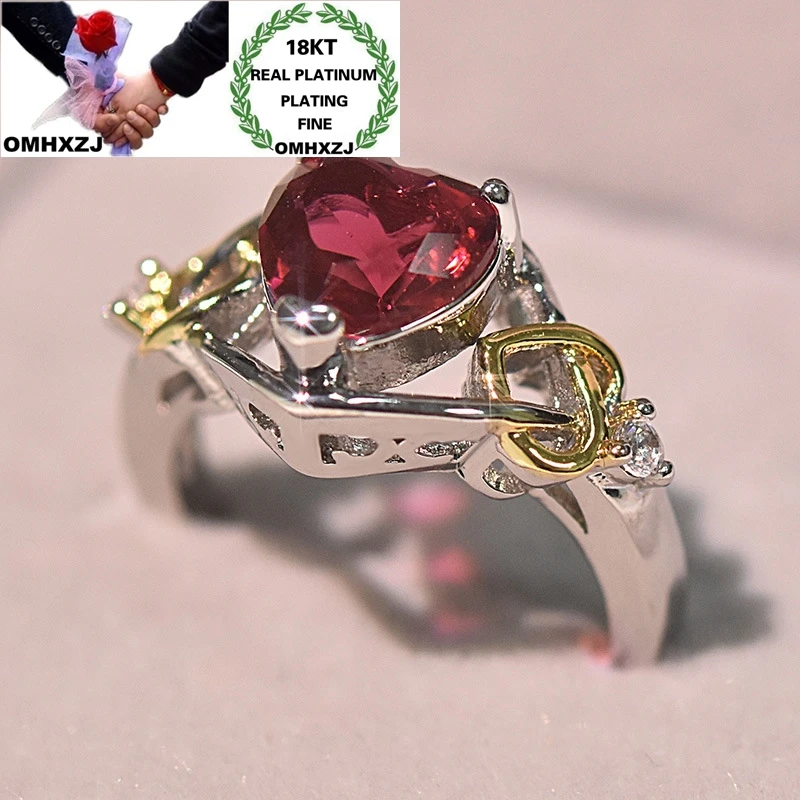 

OMHXZJ RR1094 Wholesale European Fashion Fine Woman Girl Party Birthday Wedding Gift Heart AAA Zircon 18KT Gold White Gold Ring