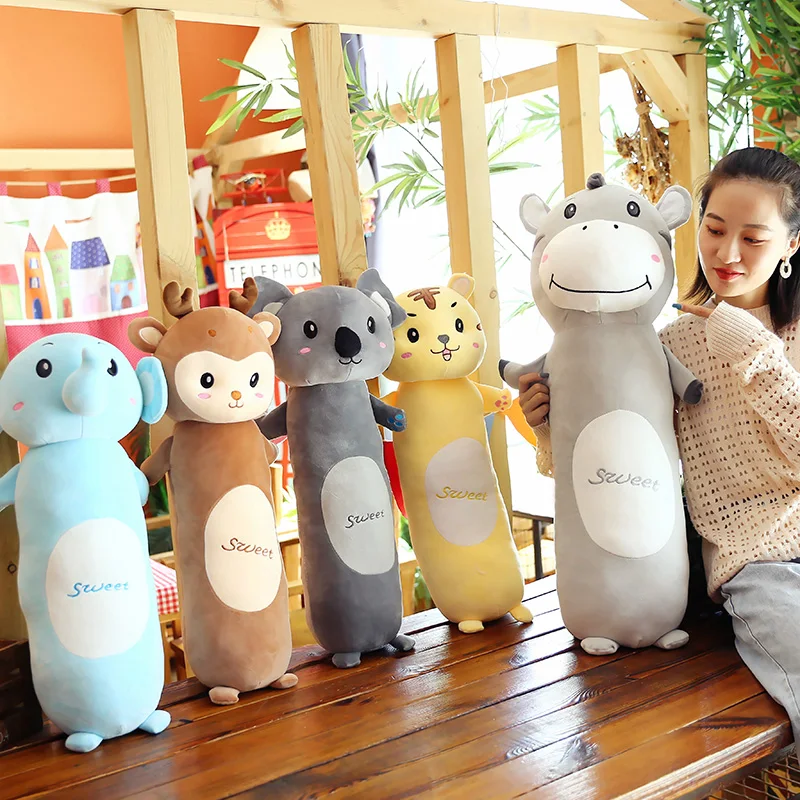 

Candice guo plush toy stuffed doll cartoon animal long body tiger elephant koala donkey elk deer sleeping pillow cushion 1pc