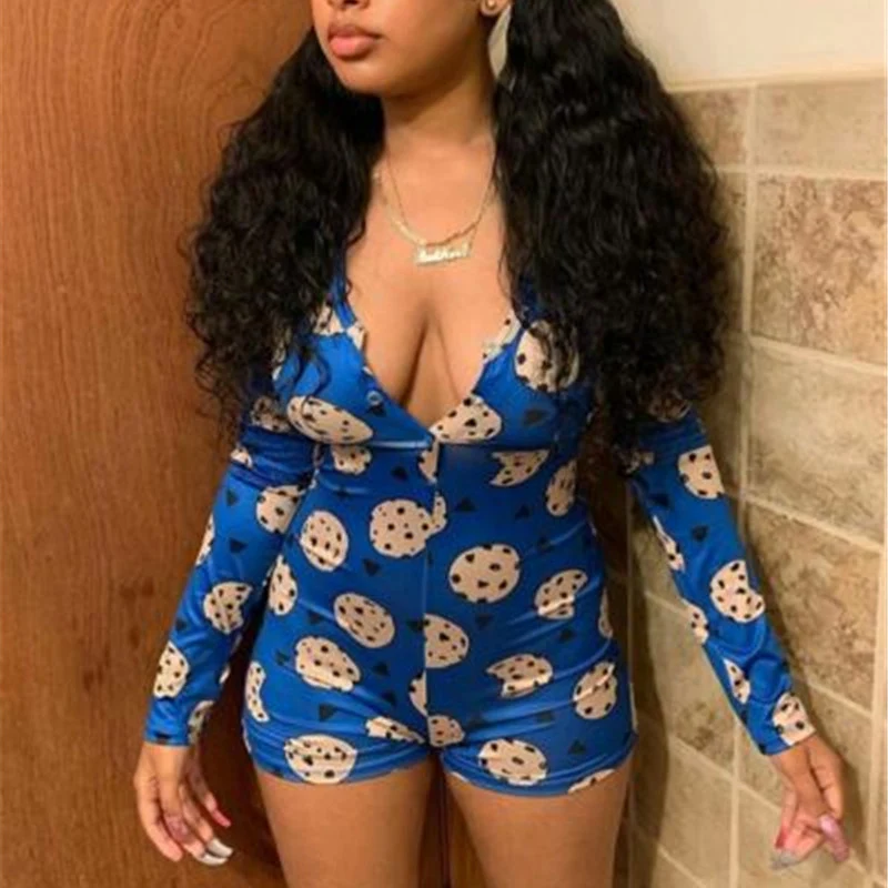 

Women Sexy Long Sleeve V Neck Stretch Bodycon Leotard Jumpsuit Shorts Romper Shorts Sleepwear Pajamas Home Wear