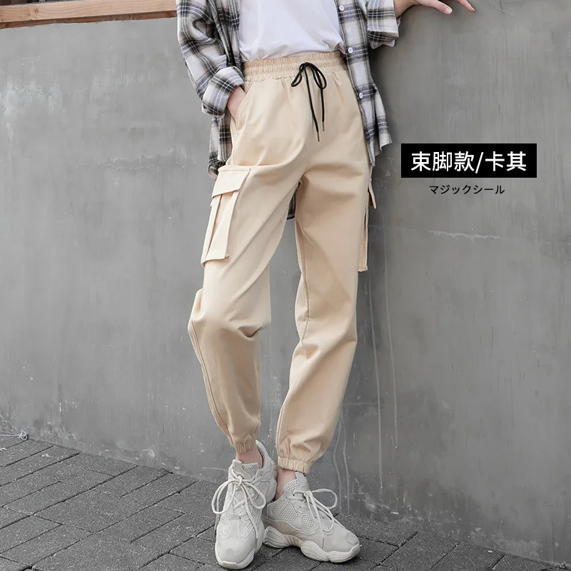 

Streetwear Cargo Pants Women Autumn 2019 New LoosePants Women's Tide Ins Straight Barrel High Waist Show Thin Casual Pants.