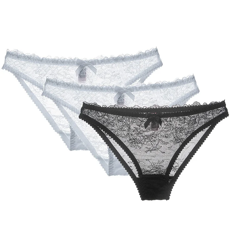 2white1black Varsbaby, сексуальные кружевные трусы с низкой талией, S-XL, нижнее белье, прозрачные трусики, 3 шт./лот - Цвет: 2white1black