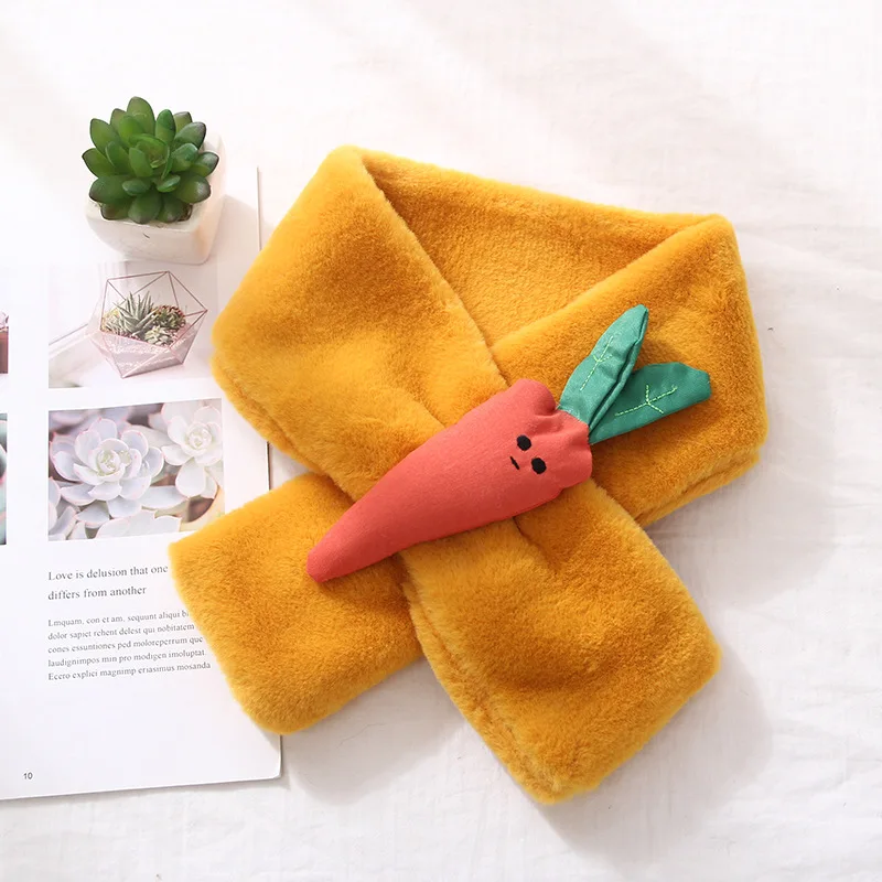 

Winter Girls Scarf Girls Baby Cute Cartoon Carrot Appliques Accessories Baby Kids Scarf Infant Fluffy Soild Wool Scarf Suits