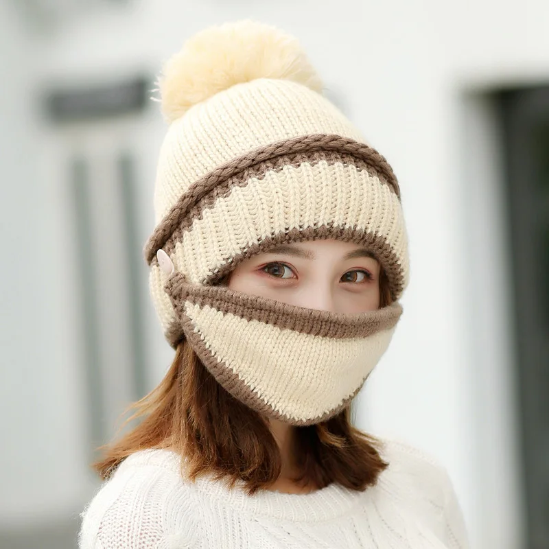 Теплая Зимняя шерстяная вязаная шапка маска воротник три части уход за кожей
