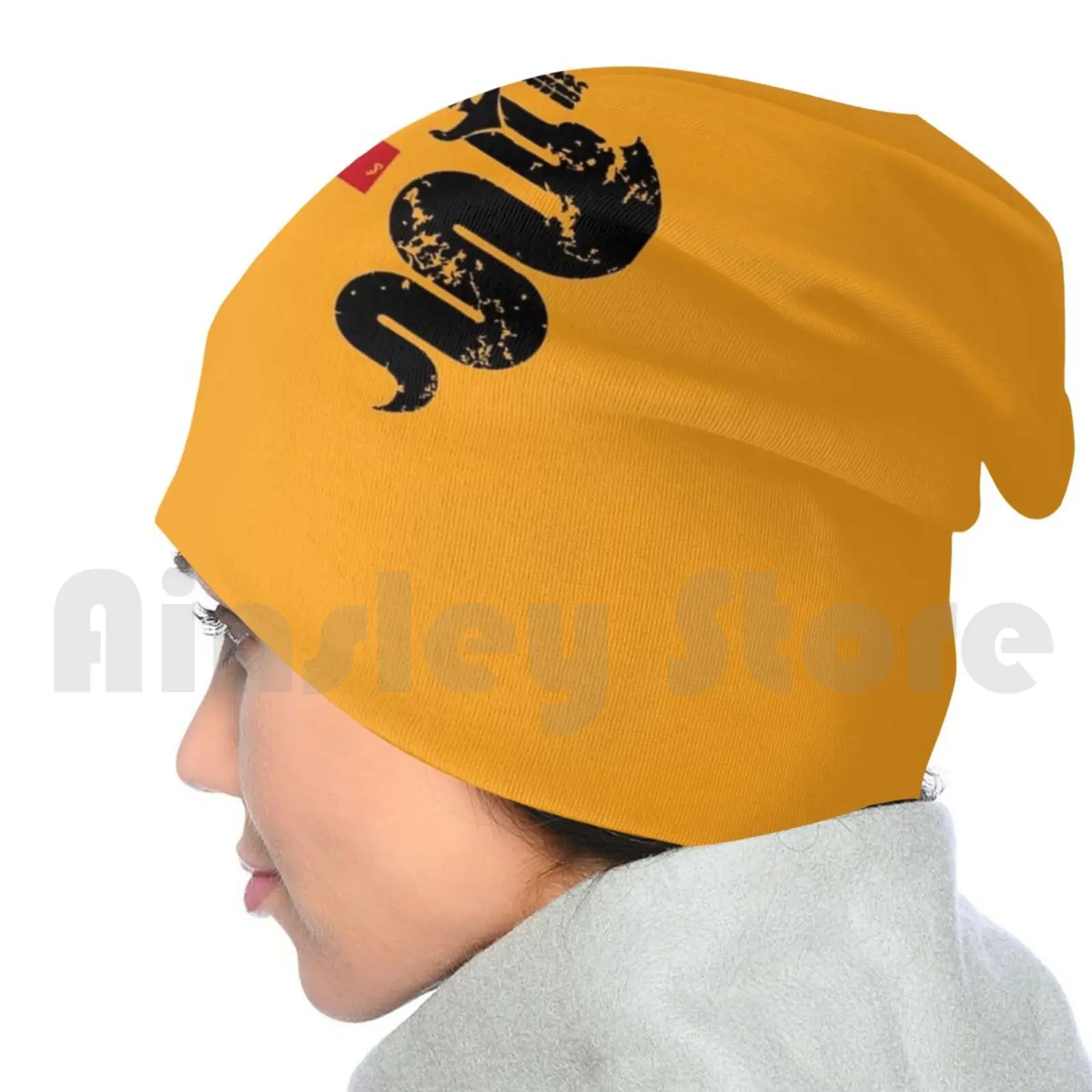 Трикотажная Шапка-бини Alfa шапка в стиле хип-хоп со скидкой с рисунком черной