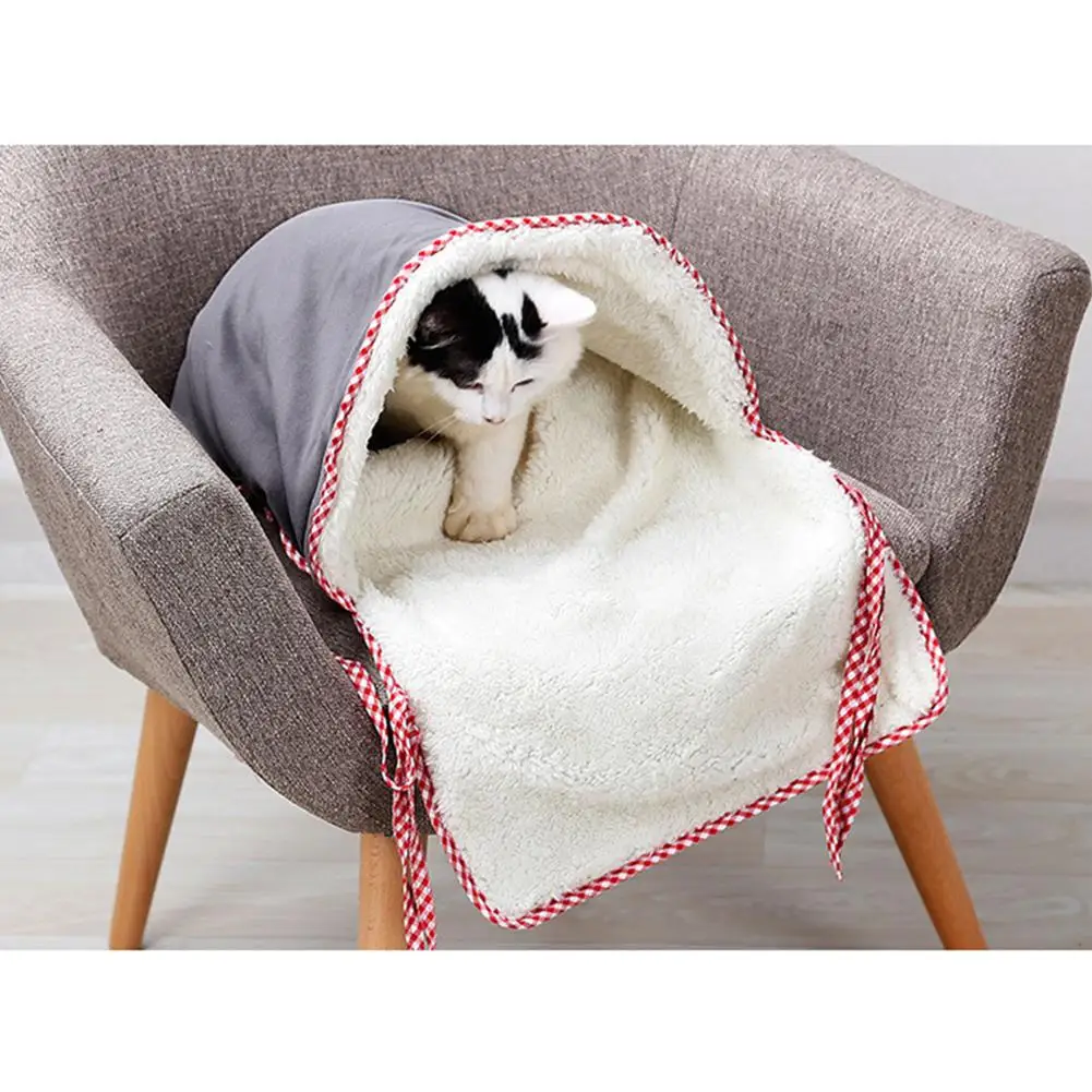 Adeeing Winter Cat Bed Soft Sleeping Bag Interactive Crinkle Paper Tunnel House Puppu Nest for Dog Cats Mat Products | Дом и сад