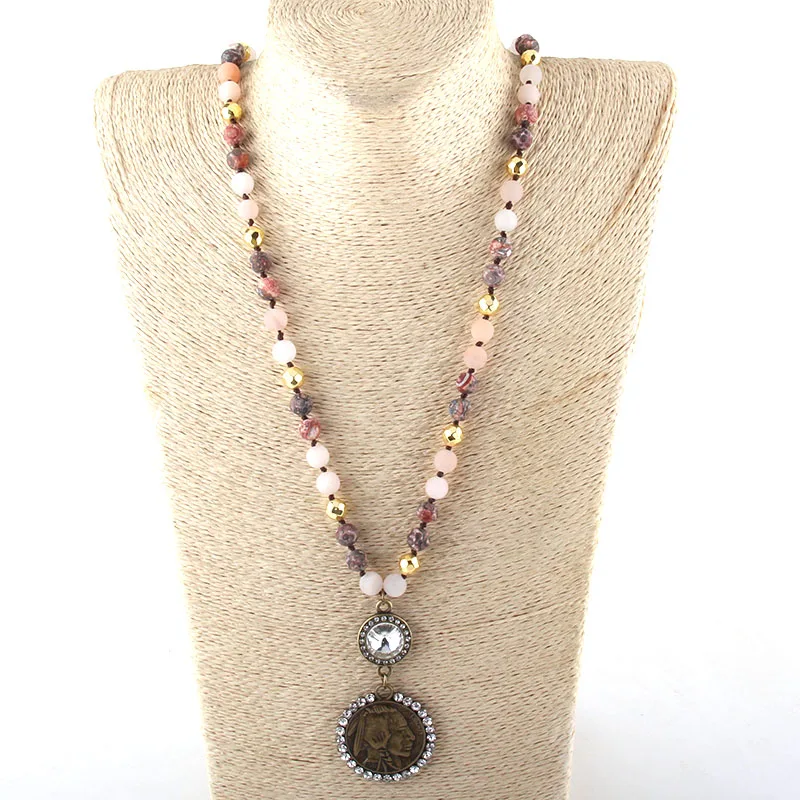 Модные богемные этнические ювелирные изделия камень длинная узелковая цепочка