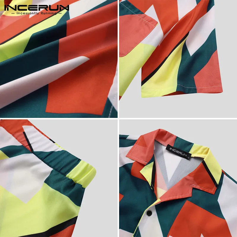 

INCERUN Fashion Printed Men Sets 2021 Short Sleeve Lapel Shirt Casual Shorts Streetwear Summer Beach Men Hawaiian Suit 2 Pieces