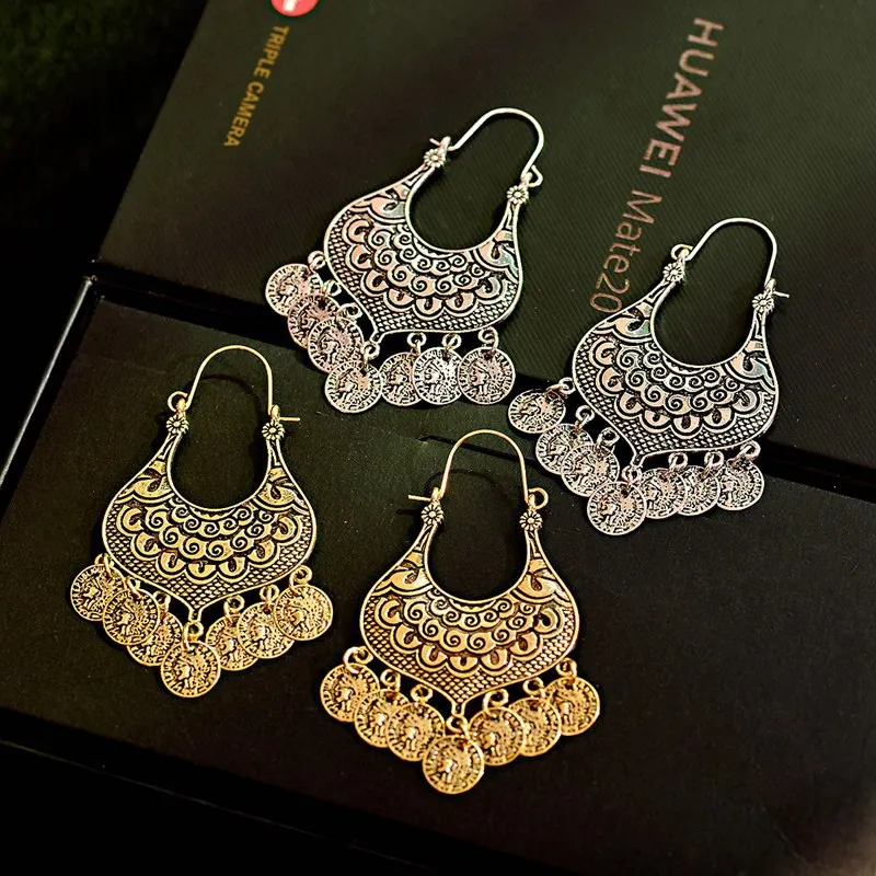 Индийские серьги Jhumka OIQUEI для женщин и девушек богемные ретро этнические резные