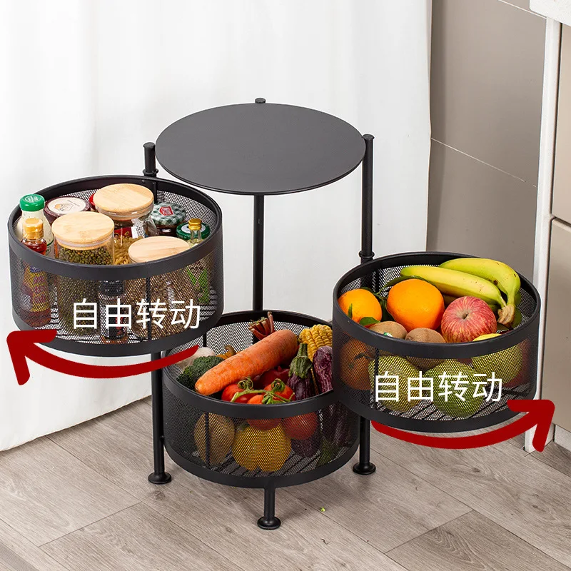 

Kitchen Vegetable Shelving Multi-layer Floor Round Rotating Vegetable Basket Fruit Storage Basket for Household Items