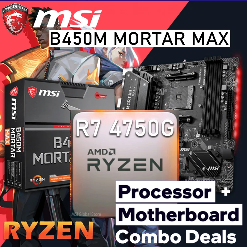 

AM4 MSI B450M MORTAR MAX Gaming Motherboard With AMD Ryzen 7 PRO 4750G Combo Ryzen Kit DDR4 HIFI AMD B450 OC Placa-mãe AM4 New