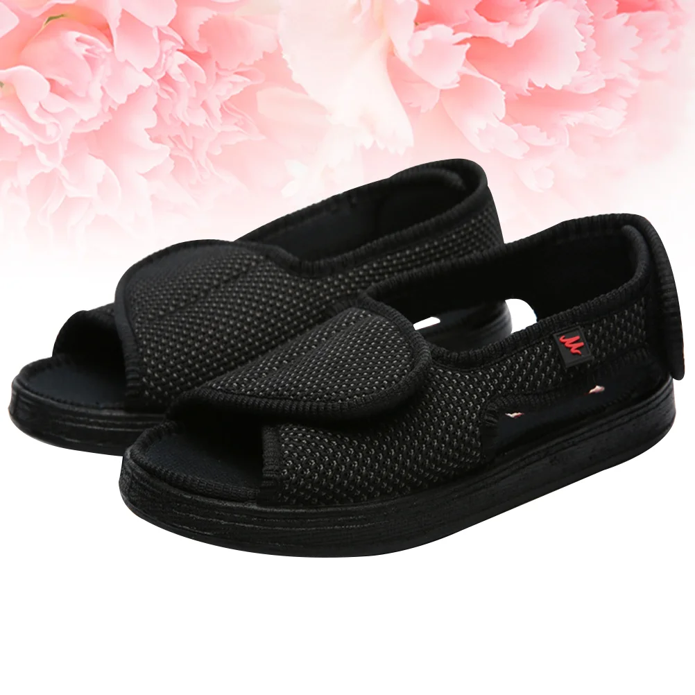 

1 Pair Mesh Cloth Shoes Adjustable Magical Sticker Shoes Indoor Floor Shoes Breathable Nursing Shoes for Men Wearing (Blac