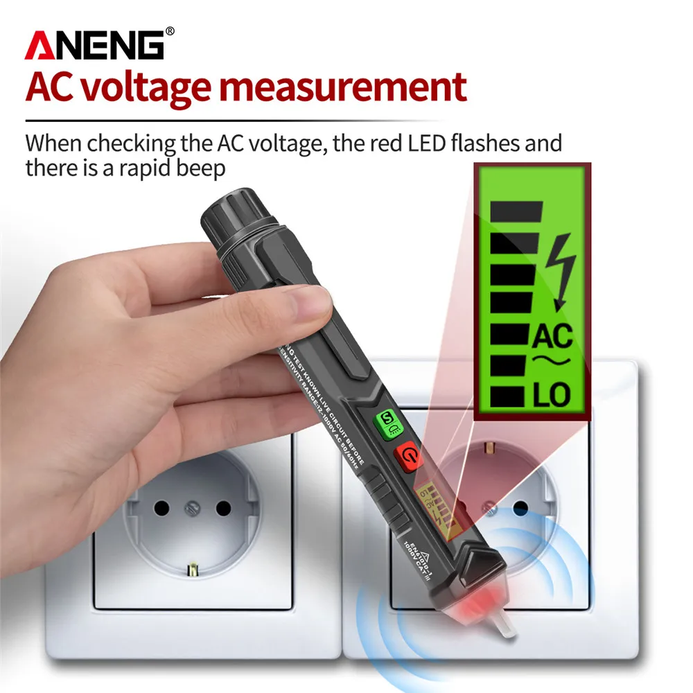 ANENG VC1010 + Digital Detector de tensión medidor inteligente no-Bolígrafo de contacto de alarma de prueba ca de Sensor Pen Tester para herramientas de electricista