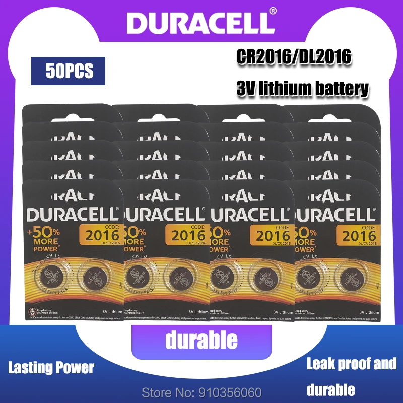 50 шт. оригинал DURACELL CR2016 кнопочная ячейка Батарея 3V литиевые батареи для