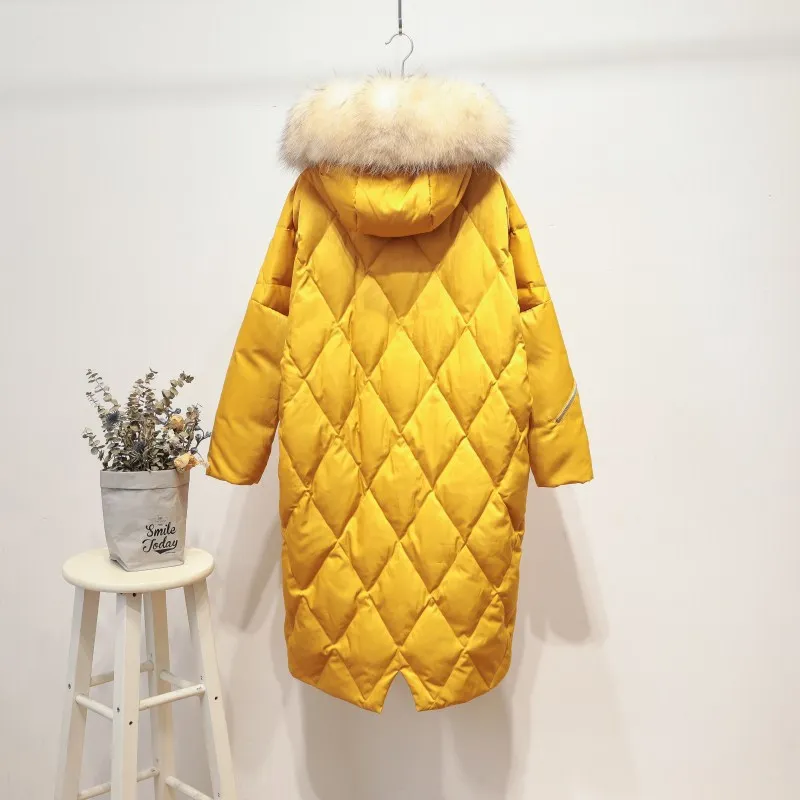 Женское пуховое пальто AYUNSUE белое большого размера с большим меховым воротником