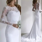Элегантное свадебное платье-русалка, кружевное пикантное вечернее платье принцессы с длинными рукавами и открытой спиной, иллюзионное платье невесты на заказ