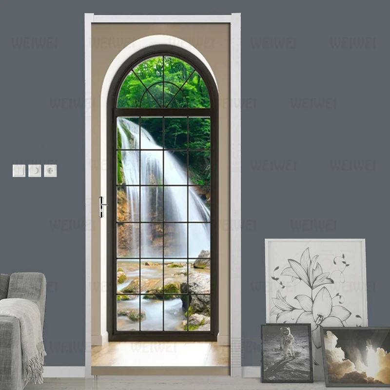 2 шт./компл. водопад пейзаж за окном 3D Наклейка на стену дверь ПВХ самоклеящиеся