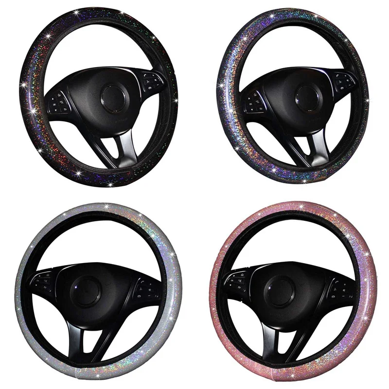 

37-38cm Car Steering Wheel Cover Bling Bling Diamond Rhinestone Easy Install Vehicle Hubs Steering-wheel Case For Women Girls